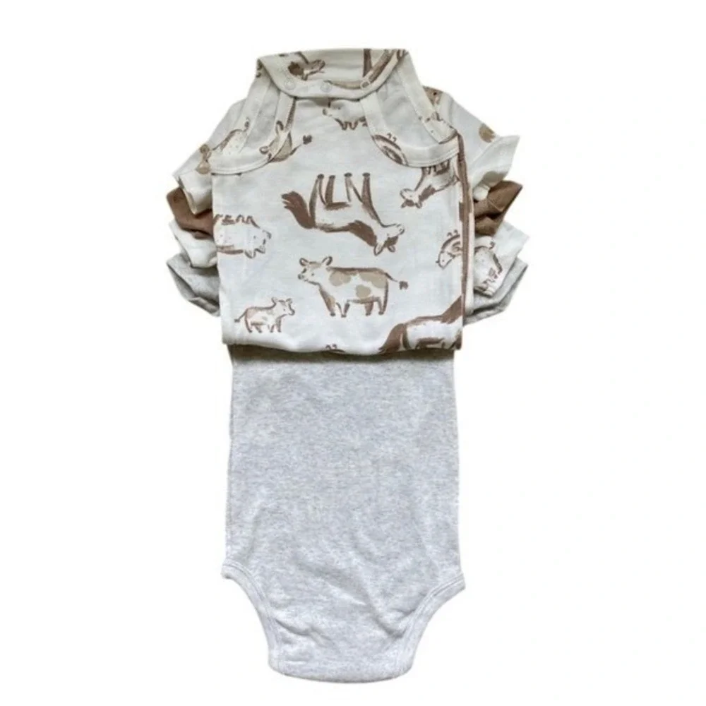 Carter's Baby Boys 4-pack Body Suit Tan, Heather Gray, White 18M New with‎ Tags!